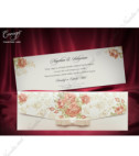 <p>Invitație de nuntă confecționată din carton crem sidefat, decorată cu motive florale. Invitația se introduce în plicul cu același design, decorată cu fundiță crem.</p>