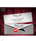 <p>Invitație de nuntă, confecționată din carton striat de formă dreptunghiulară sub formă de plic, imprimat cu dungi alb-negru și accesorizat cu mustață neagră lucioasă și buze roșii metalizate. Din plic se glisează în partea superioară un carton alb striat destinat tipăririi textului. Pentru această invitație plicurile se achiziționează separat.</p>
