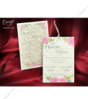 <p>Originală și elegantă, invitația de nuntă are copertă de culoare ivory sidefat cu elemente florale, decupate prin tehnica laser. Cartonul ivory, are imagini floristice calde, unde este printat textul. Accesoriu fiind sfoara de culoare cafenie. Invitația nu are plic.</p>