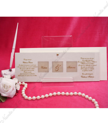 <p>Invitație de nuntă executată din carton alb mat. Plicul invitației este sidefat și inclus în preț.</p>