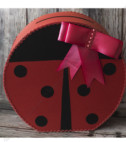 Cutie de dar realizată în formă de buburuză de culoare roșie și negru, folosită pentru plicurile oferite de invitați la botez, accesorizată cu fundiță roz. Aceasta reprezintă un accesoriu elegant și util în același timp.