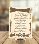 <p>Invitație de lemn pe suport originală și inovativă, cu posibilitate de personalizare. Pe fața invitației poate fi gravat orice model de text sau design. Suportul este inclus în preț.</p>