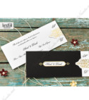 <p>Invitație de nuntă, realizată din carton de culoare neagră cu model abstract auriu, având un chenar în care sunt vizibile numele mirilor și data evenimetului. În interior se introduce un cartonaș destinat printării textului. Invitația nu conține plic adițional.</p><p>stoc limitat</p>