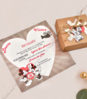 <p>Invitație de nuntă originală în formă de puzzle cu personaje Disney, Minnie şi Mickey, pe care este imprimat textul. Piesele se introduc într-o cutiuță cafenie accesorizată cu o sfoară de cînepă și o etichetă piesă de puzzle. Invitația nu necesită plic suplimentar.</p>
