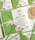 <p>Invitaţie pentru nunta , Setul este compus din cartonaş invitaţie (carton alb mat), plic verde accesorizat cu o fundiţa albă şi eticheta cu numele mirilor şi data nuntii.</p><p><strong>Setul poate fi completat cu:</strong></p><p>• Aranjare la mese;</p><p>• Plic de bani;</p><p>• Număr la masă etc.</p><p>Aceste componente pot fi сomandate atât în set cât şi separat.&nbsp;</p><p><strong>ATENŢIE: </strong>În dependenţă de tipul hârtiei, complexitatea modelului şi componentele alese, preţul poate varia.&nbsp;</p><p>Orice idee poate fi realizată !!!</p>