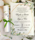 <p>Invitație la nuntă confecţionată dintr-un carton perlat cu imprimeuri de verzi. Se rulează şi se face tubuşor. Tubul are ca accesoriu o fundiţă.</p><p>Design-ul poate fi modificat.&nbsp;</p><p><strong>Setul poate fi completat cu:</strong></p><p>• Plic invitaţie;</p><p>• Interior plic;</p><p>• Aranjare la mese;</p><p>• Plic de bani;</p><p>• Etichetă decorativă;</p><p>• Număr la masă etc.</p><p><strong>ATENŢIE: </strong>În dependenţă de tipul hârtiei, complexitatea modelului şi componentele alese, preţul poate varia.&nbsp;</p><p>Orice idee poate fi realizată !!!</p>