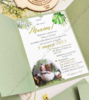 <p>Invitaţie la cumatrie sau botez, confecţionat din carton verde, cu design personalizat, tematica jungla, pe partea din interior este imprimat textul invitației şi la dorinţa poza copilului.</p><p><strong>Setul poate fi completat cu:</strong></p><p>•&nbsp;&nbsp;&nbsp;&nbsp;&nbsp;&nbsp;&nbsp;&nbsp; Aranjare la mese;</p><p>•&nbsp;&nbsp;&nbsp;&nbsp;&nbsp;&nbsp;&nbsp;&nbsp; Cartea de urări;</p><p>•&nbsp;&nbsp;&nbsp;&nbsp;&nbsp;&nbsp;&nbsp;&nbsp; Plic de bani;</p><p>•&nbsp;&nbsp;&nbsp;&nbsp;&nbsp;&nbsp;&nbsp;&nbsp; Număr la masă etc.</p><p>•&nbsp;&nbsp;&nbsp;&nbsp;&nbsp;&nbsp;&nbsp;&nbsp; Cutie pentru colaci;</p><p>•&nbsp;&nbsp;&nbsp;&nbsp;&nbsp;&nbsp;&nbsp;&nbsp; Cutie pentru bani.</p><p><strong>ANTENŢIE: </strong>În dependenţă de tipul hârtiei, complexitatea modelului şi componentele alese, preţul poate varia.&nbsp;</p><p>Designul poate modificat !!!</p>