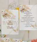 <p>Invitaţie la cumatrie sau botez, cu design personalizat - ELEFĂNŢEL, imprimarea e posibilă pe ambele părţi ale cartonaşului.</p><p><strong>Setul poate fi completat cu:</strong></p><p>•&nbsp; Cartonaş cu aranjarea la mese;</p><p>• Cartea de urări;</p><p>•&nbsp;Plic de bani;</p><p>•&nbsp;Număr la masă etc.</p><p>•&nbsp;Bomboniera;</p><p>•&nbsp; Cutie pentru colaci;</p><p>•&nbsp;Cutie pentru plicuri de bani.</p><p><strong>ATENŢIE: </strong>În dependenţă de tipul hârtiei, complexitatea modelului şi componentele alese, preţul poate varia.&nbsp;</p><p>Designul poate modificat !!!</p>